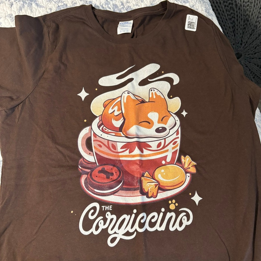 Cute Corgi "Corgiccino" Women's XL T-Shirt Brown NWT
